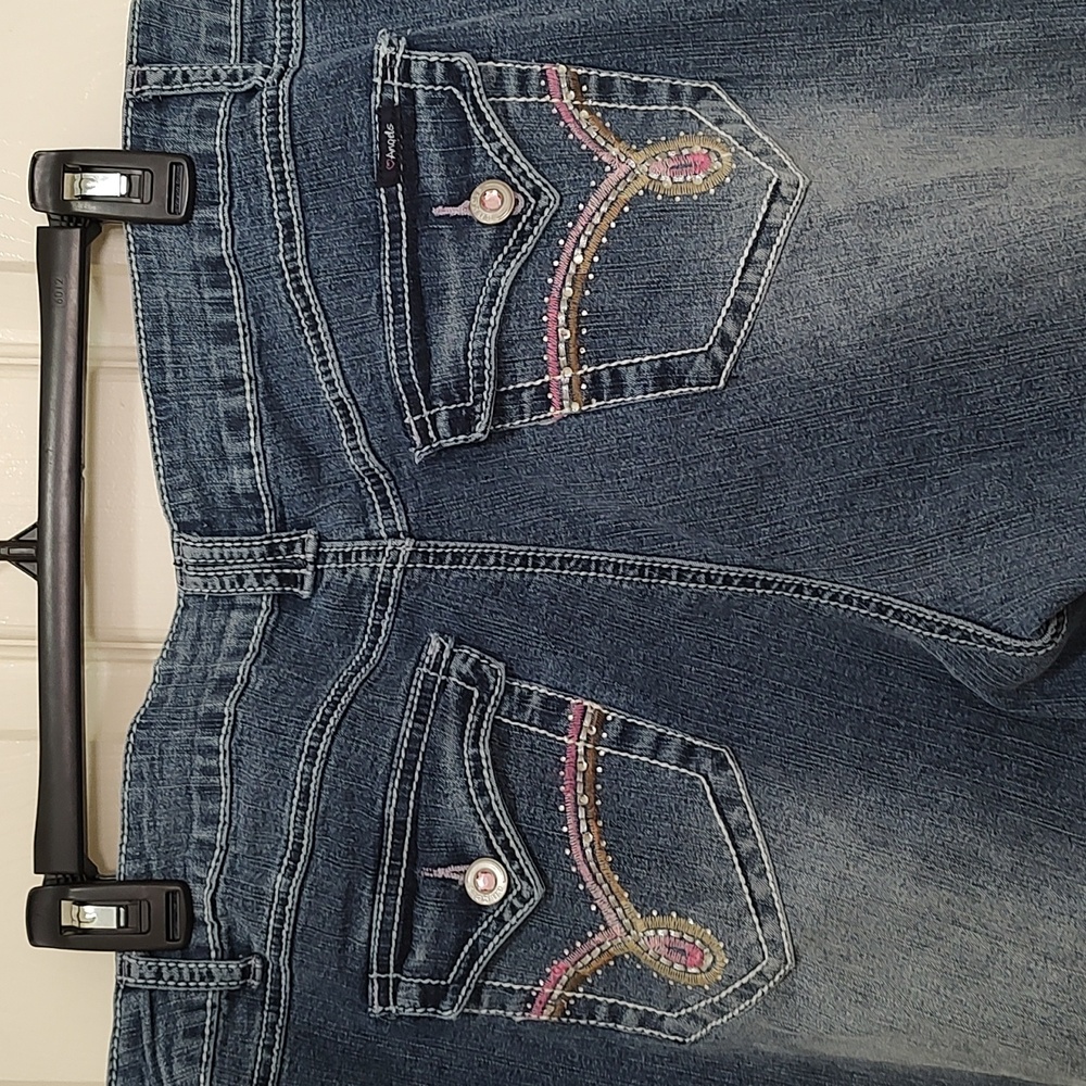 Angels Jeans With Decorative Details On Pockets, Flared & Wide Leg, Size 18